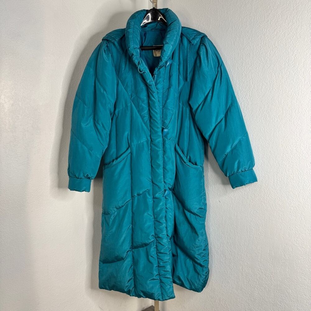 Vtg Down Toggle Button Puffer Hooded Trench Coat Jacket Womens Large Windsor Bay